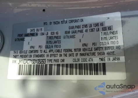 2016 Mazda Mx-5 Miata Club z USA, uszkodzony, nr VIN JM1NDAC71G0105293